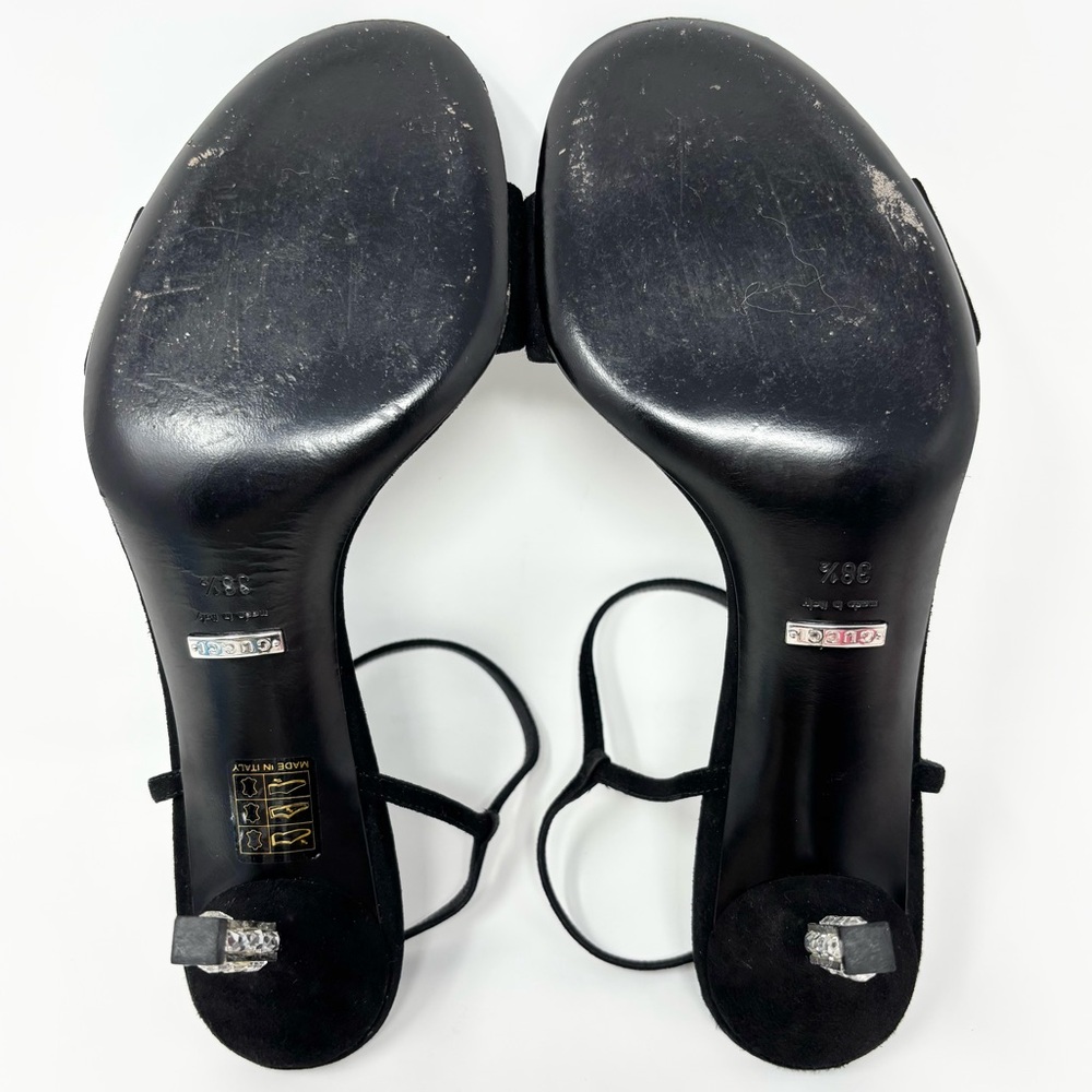 Gucci Black Suede Crystal-Heel Sandals Adlena Size EU 38.5 / US 8.5 - Picture 16 of 16